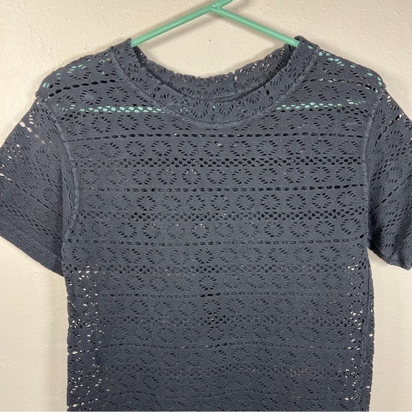 MEDIUM VINTAGE BLACK LACE SHORT SLEEVE SWIM TEE GOTH RETRO 90s STRETCH - Picture 2 of 7